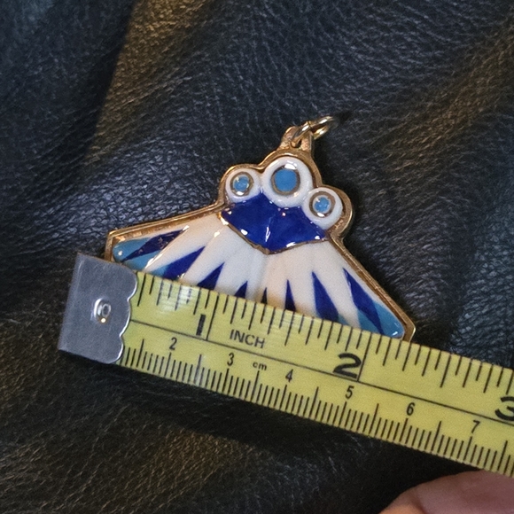 Blue Vintage Egyptian porcelain & gold pendant Lotus/water lily - Picture 6 of 7